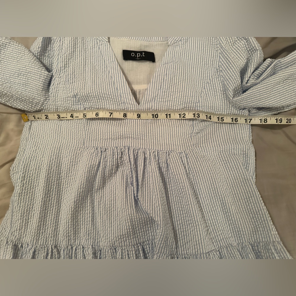 o.p.t. Bay Dress Sz S Striped Seersucker Tiered Summer Coastal Preppy Nautical - Picture 11 of 12